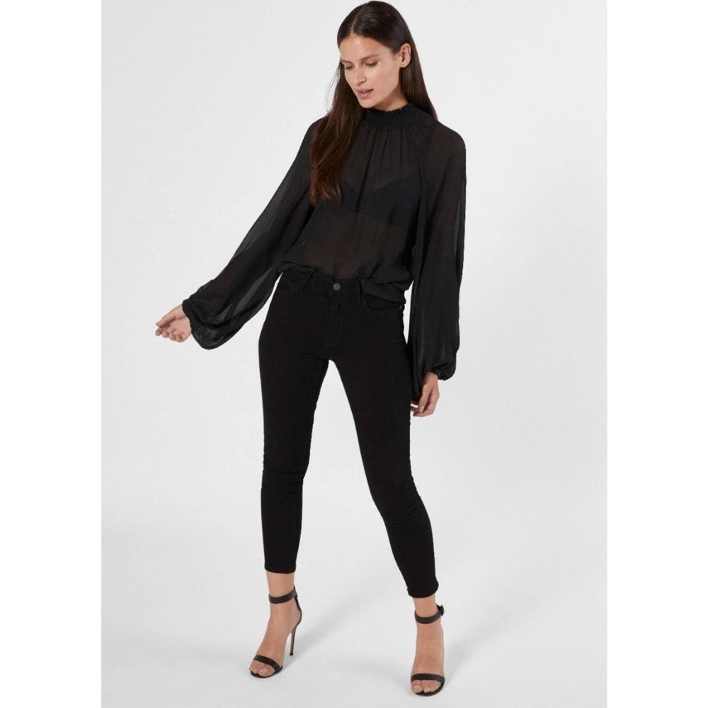Joie Women's Aldine Long Sleeve Silk Blouse Top Caviar Black Women's Size L NWT
